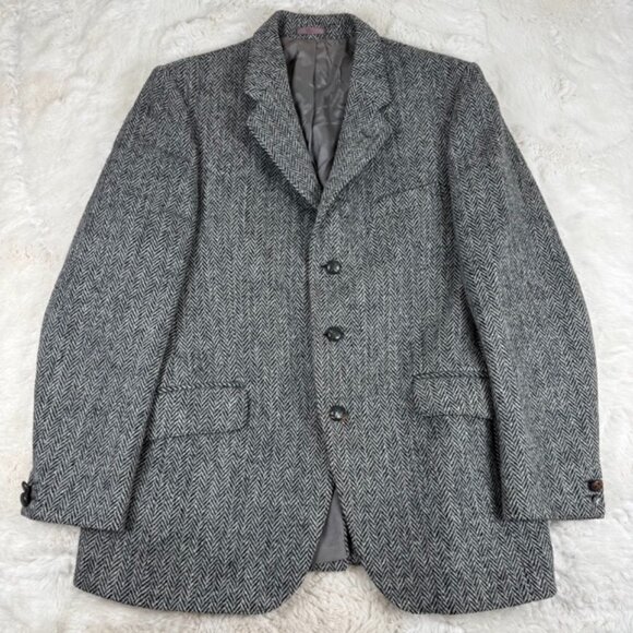 Vintage Harris Tweed Sport Coat for Andrew Douglas of Scotland Grey Blazer 44R - Picture 1 of 13
